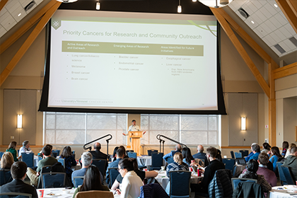 Retreat-COE Scott Langevin, PhD presents catchment area priority cancer data.