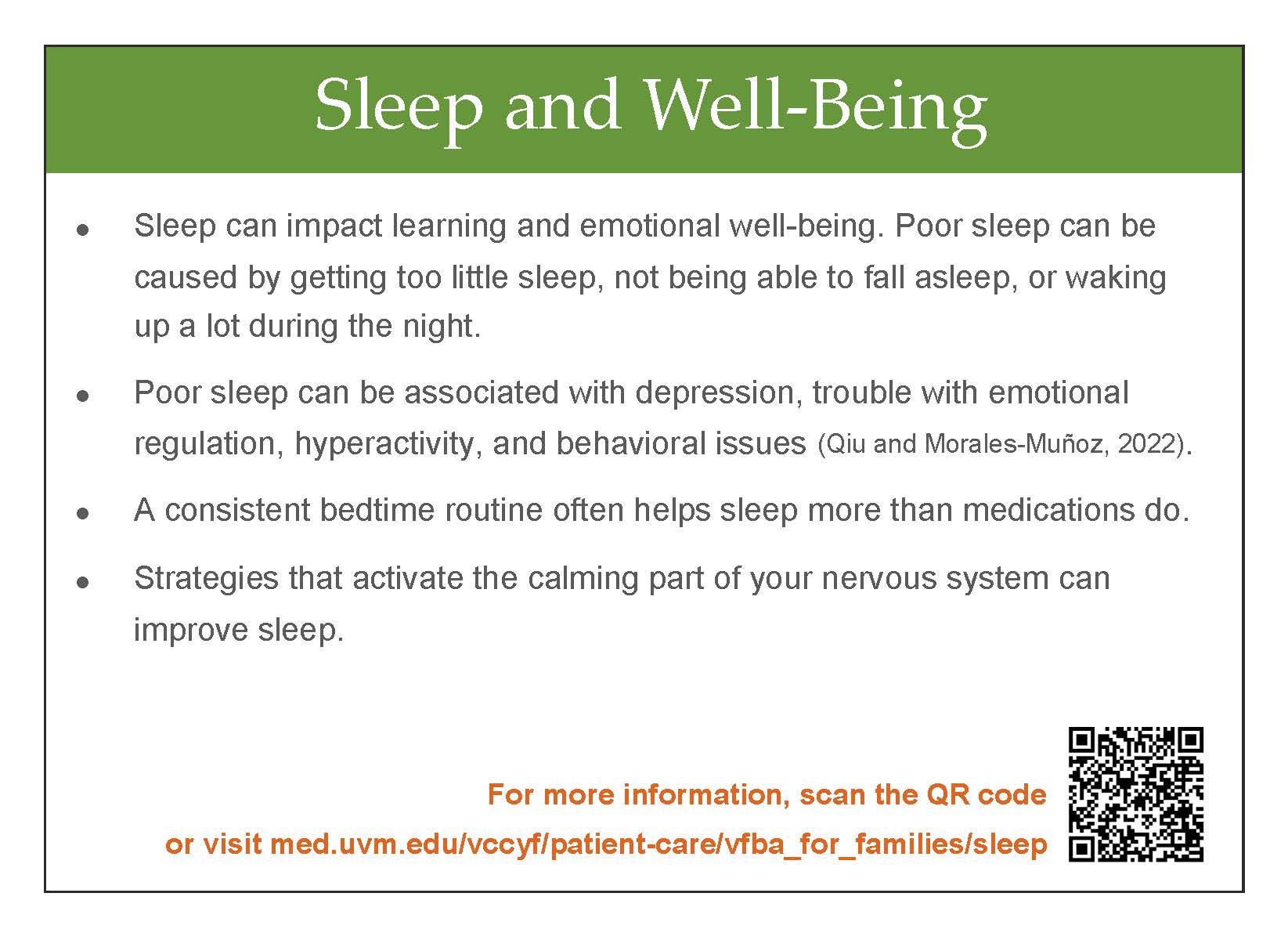 Sleep and Well-being Facts and QR code