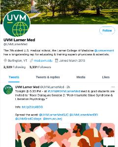 Screencapture of UVM Larner Med Twitter Page