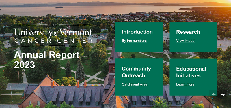 UVM Cancer Center Annual Report Landing Page